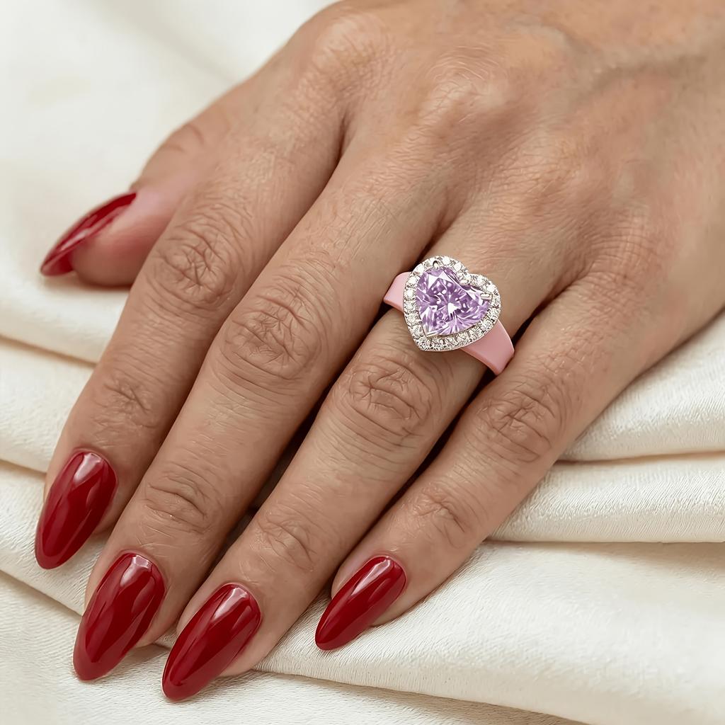 Rosa Silikonring, Lila Herzschliff Zirkonia Band, Hypoallergener Weicher Komfort Verlobungsring Für Frauen