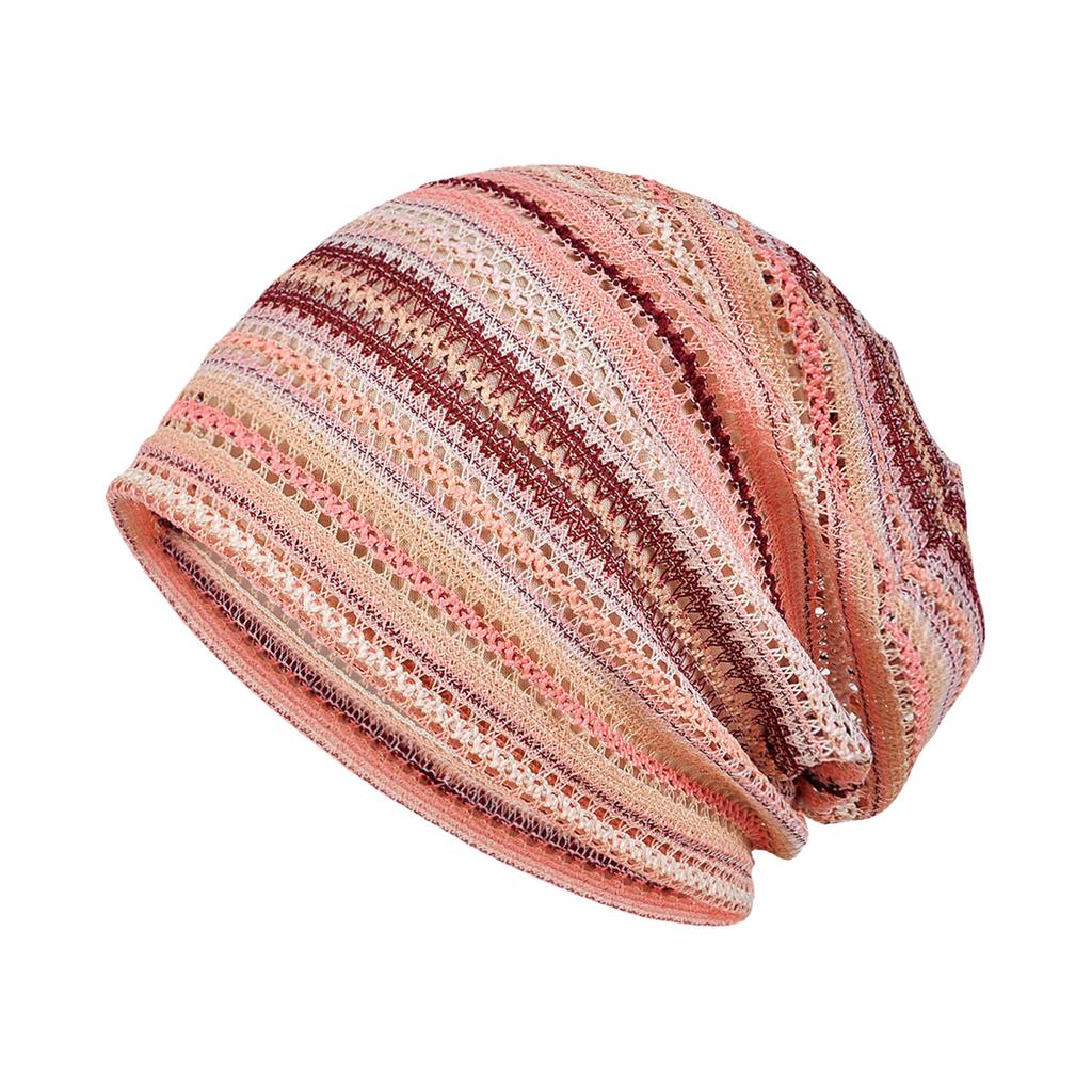 Unisex Beanie Summer Hats Soft Breathable Beanie Hats Striped Patterned Openwork Breathable Knit Hat for Outdoor Summer Vacation