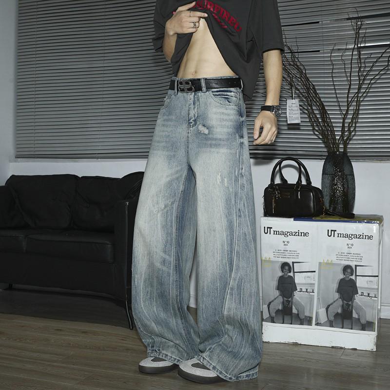 Vintage Washed Wide Leg Straight Cut Denim Jeans Men Women Comfortable Loose Fit Fall Winter