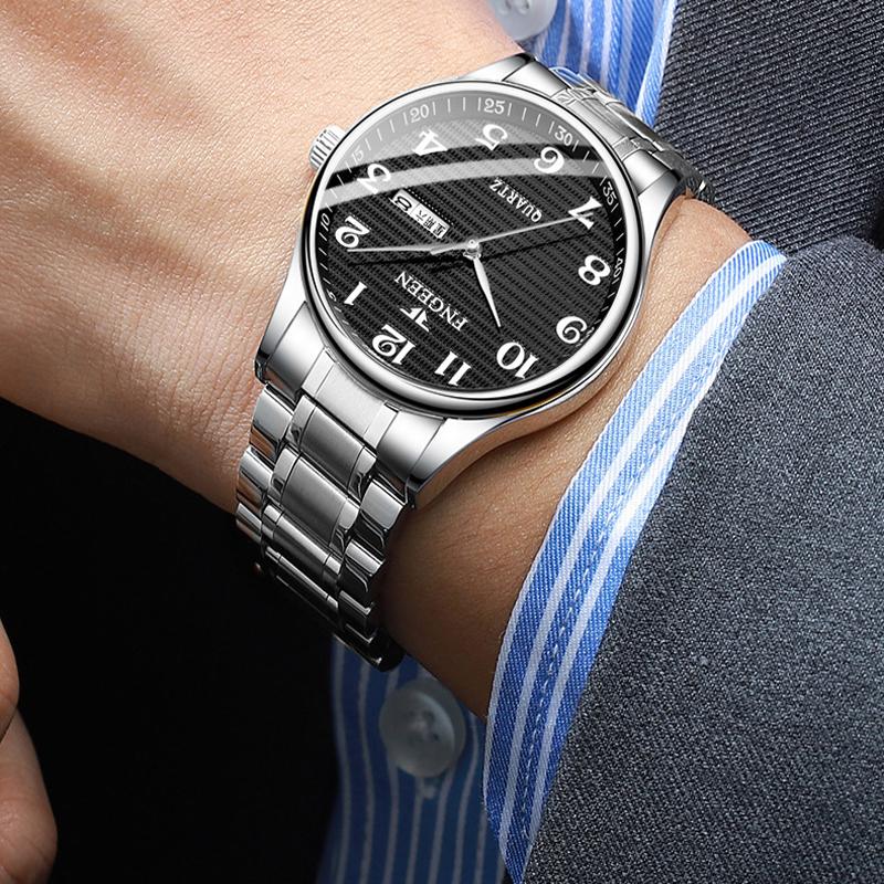 Men Watch Waterproof Calendar Week Large Dial Middle aged Elderly Steel Male Female Students Fashion Quartz Wristwatches Clock