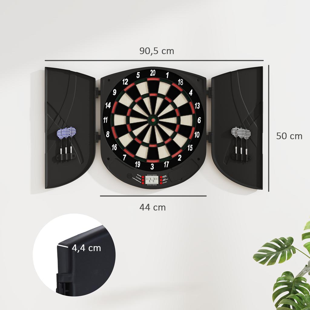 Electronic Dartboard with Cover, 26 Games, up to 8 Players, LCD Display, Speaker, Black