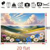 2D Spring Meadow Tapestry for Living Room, Colorful Wildflowers and Mountain Landscape