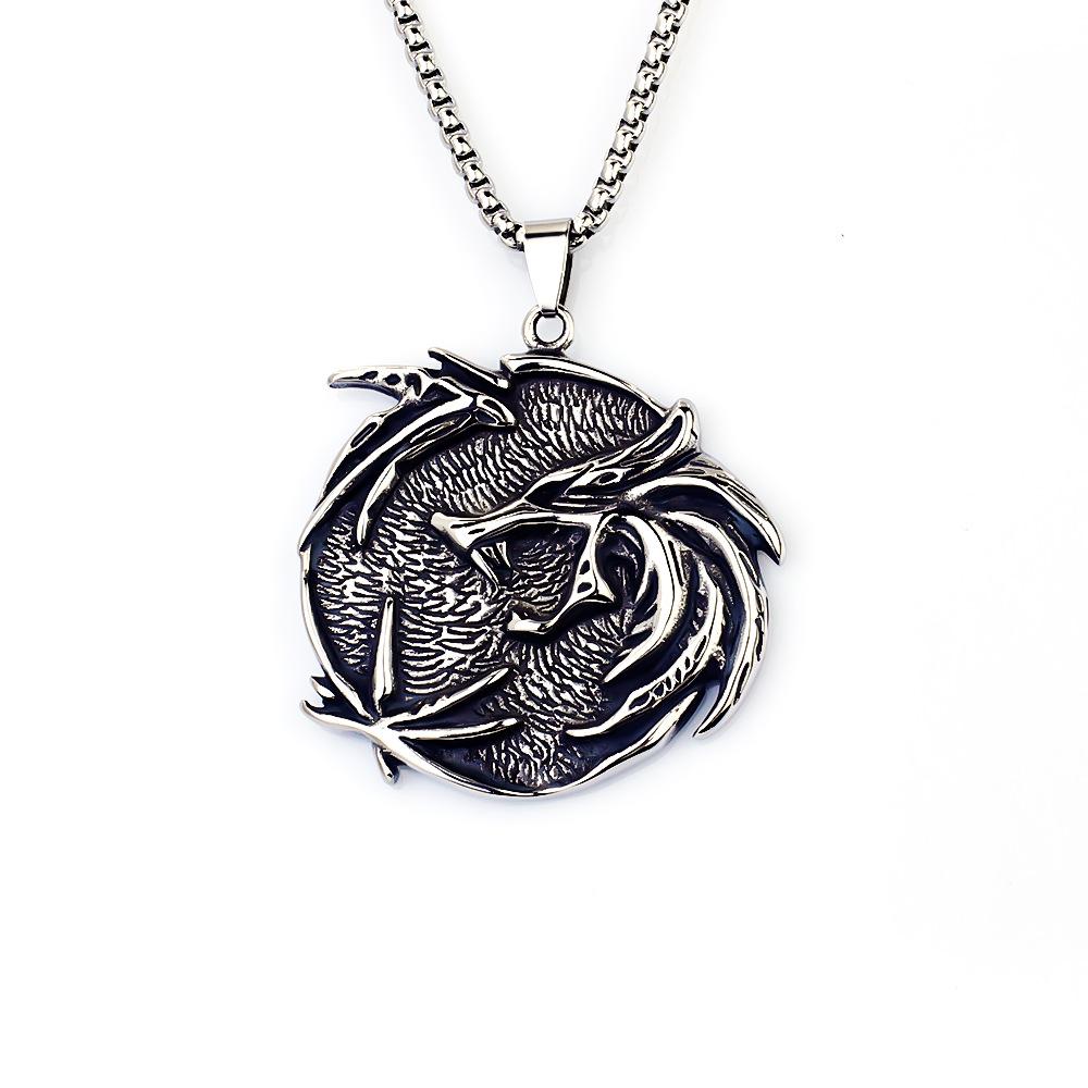 Viking Wolf Head Demon Hunter Titanium Steel Pendant Men's European and Pendant Pendant Necklace