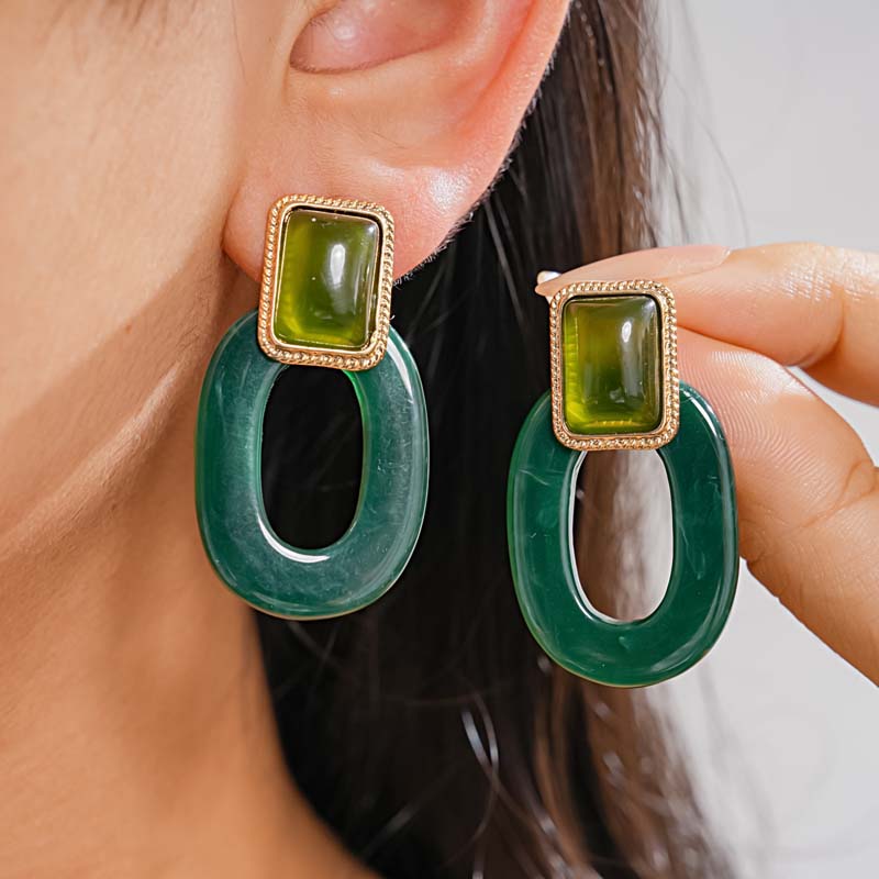 Vintage Resin Square Oval Pendant Earrings For Women Fashion Creative Coffee Color Geometric Temperament Earrings Jewelry