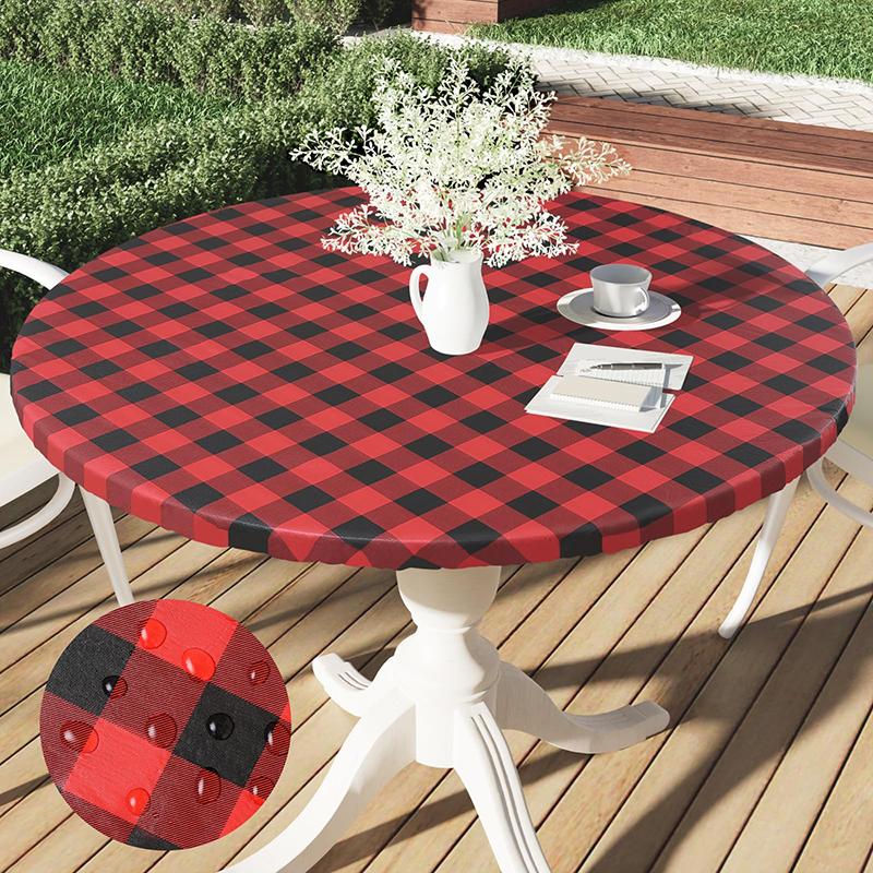 Homaxy New Round Tablecloth 1 PCS PEVA Material Wipeable Flannel Backed Vinyl Tablecloths Waterproof Elastic Fitted Table Covers