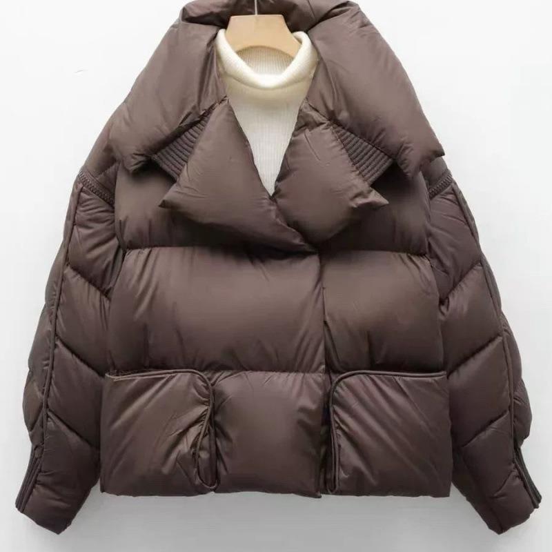 Podzimní a zimní nová péřová bunda s kapucí dámská krátká zesílená prémiová bílé kachní prachové klopový chlebový styl trendy