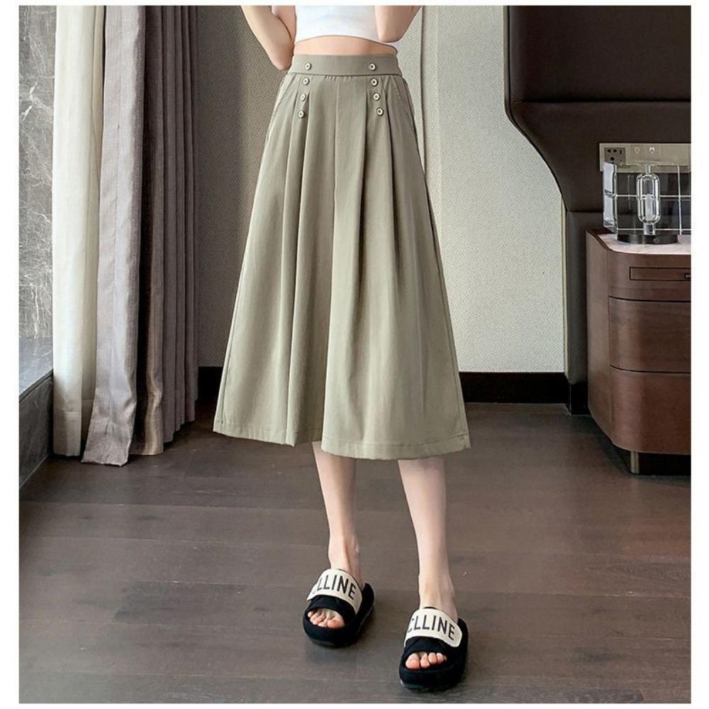 

Темпераментные брюки-кюлоты с 7 точками для женщин, лето, новый китайский стиль, маленькие брюки с 8 точками, юбка, облегающие, с высокой талией, повседневные брюки S зелёный