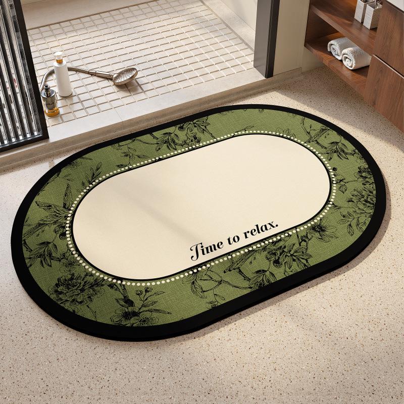 Diatom Mud Quick-Dry Non-Slip Bathroom Mat: French Style, Water Absorbing, Dirt Resistant, Easy Clean.