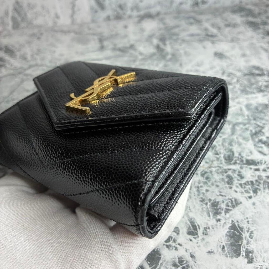 Used SAINT LAURENT Saint Laurent Black YSL Trifold Wallet Black Cassandra Wallet Compact Wallet Black