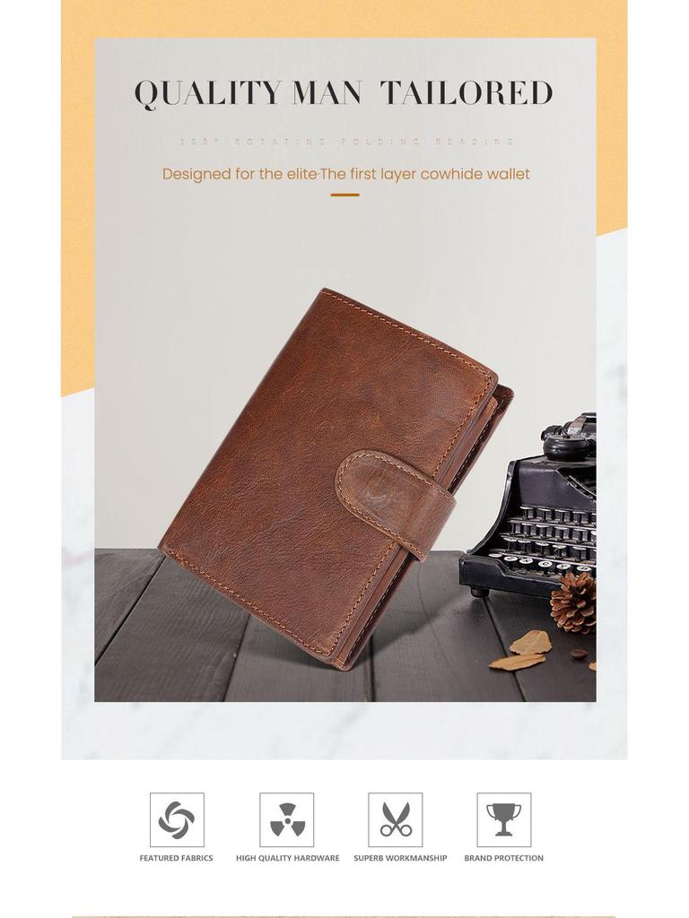 Men's Vintage Genuine Leather Wallet - Large Capacity Coin Purse, Card Holder & Multifunctional Clutch