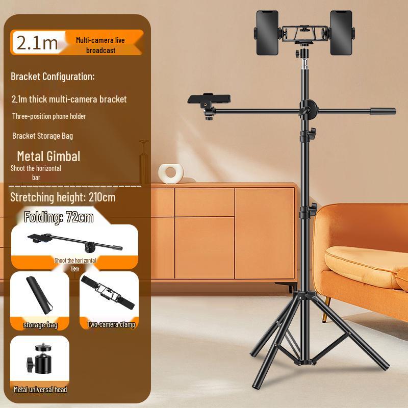 Multi-Camera Mobile Phone Tripod with Fill Light for Live Streaming & Selfies