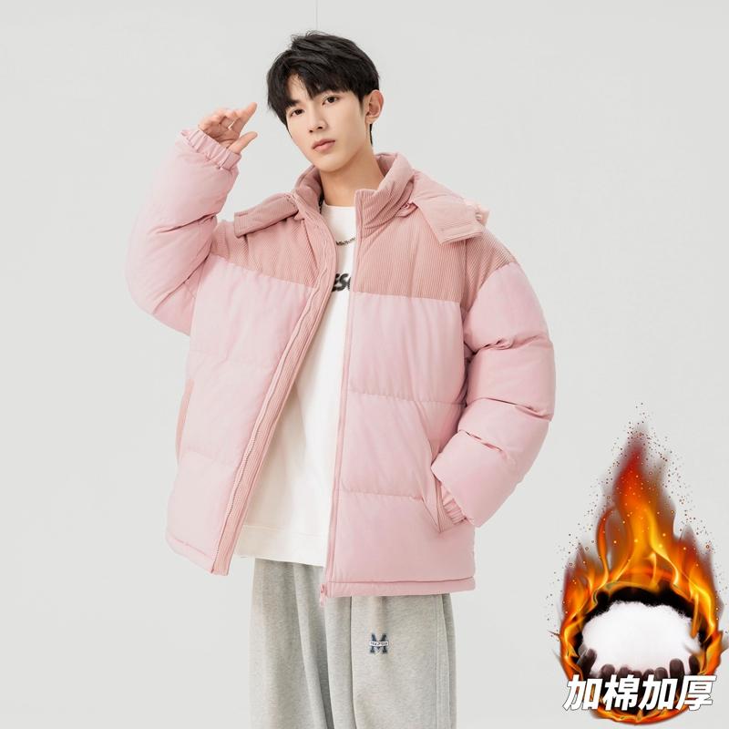Corduroy cotton clothes men's new winter contrasting color splicing cotton-padded clothes jacket thickened to keep warm and loose