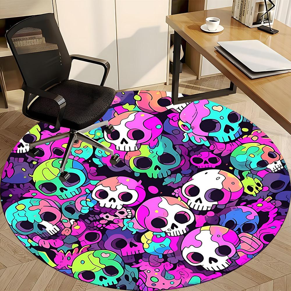 1PC Skull Party Office Round Area Rug, Mat Suitable For Office, Under Office Chairs Bedroom Living Room Home Decor, Room Deco