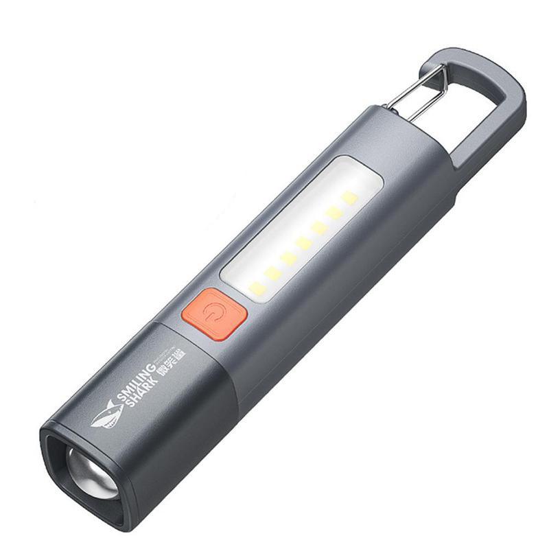 Zoomable Mini Flashlight with Hanging Hook Super Bright Rechargeable LED Light for Outdoor Camping