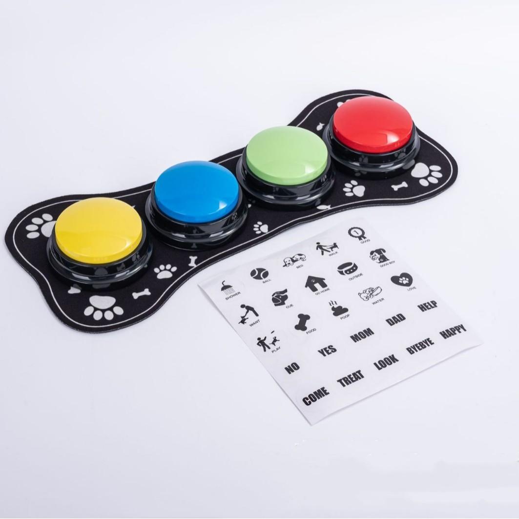 4PCS Dog Button Dog Communication Buttons With Nonslip Mat Voice Recording Button For Pet Training Pet Toy Cat Dog Squeak Toy
