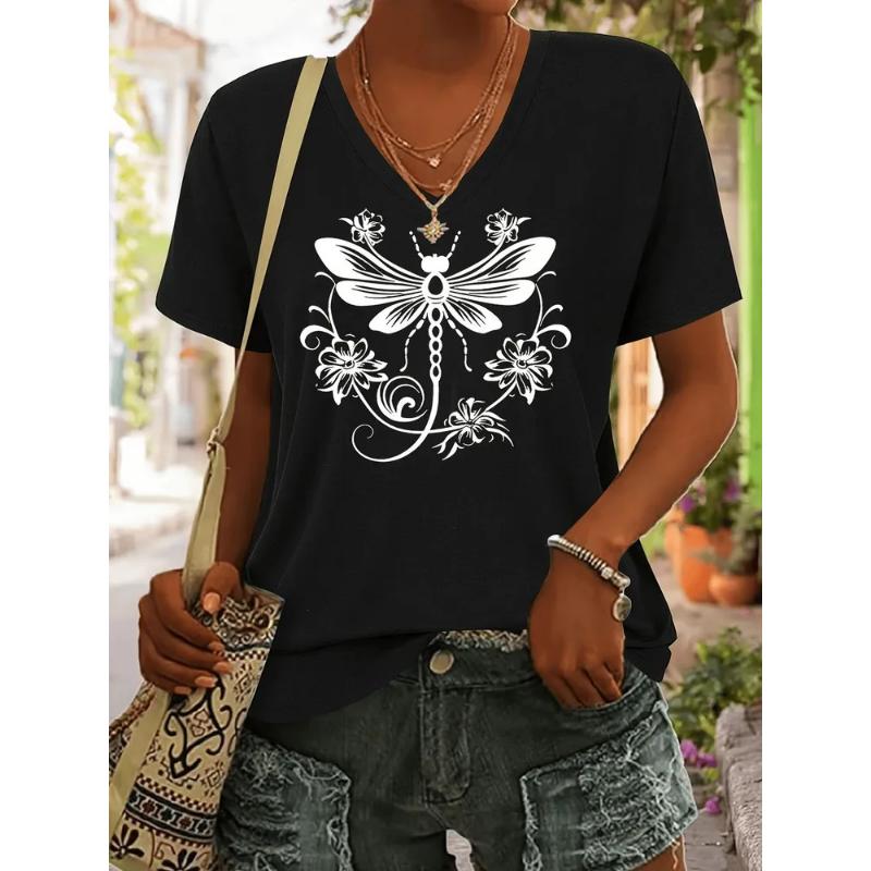 Fashion Women's V-Neck Short Sleeve 3D Casual Color Printing Casual Short Sleeve V-Neck T-Shirt