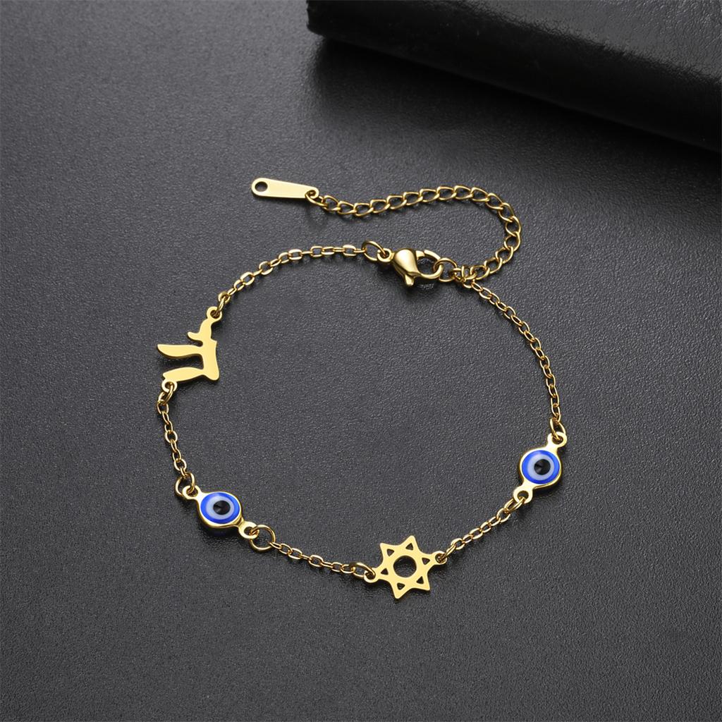 Star of David Chai Bracelet Stainless Steel Fashion Blue Turkish Evil Eyes Bracelets For Women Adjustable Jewelry Gifts