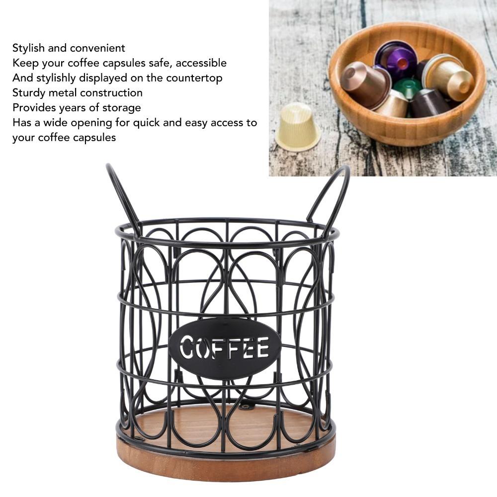Large Capacity Coffee Pod Basket Decorative Round Wire Coffee Pod Basket Cafe чёрный