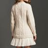Women Cable Knit Sweater Dress Crewneck Long Sleeve Pleated Dress Twofer Patchwork Dress