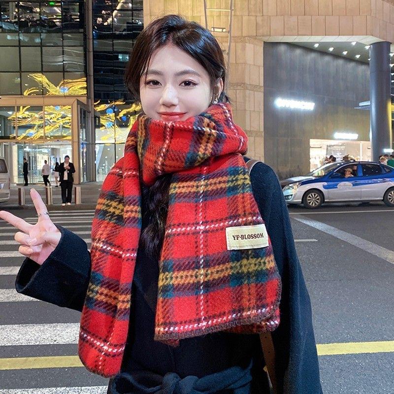 New Red Plaid Retro Lock Imitation Cashmere High End Couple Versatile Autumn and Winter Student Scarf Scarf Female Shawl