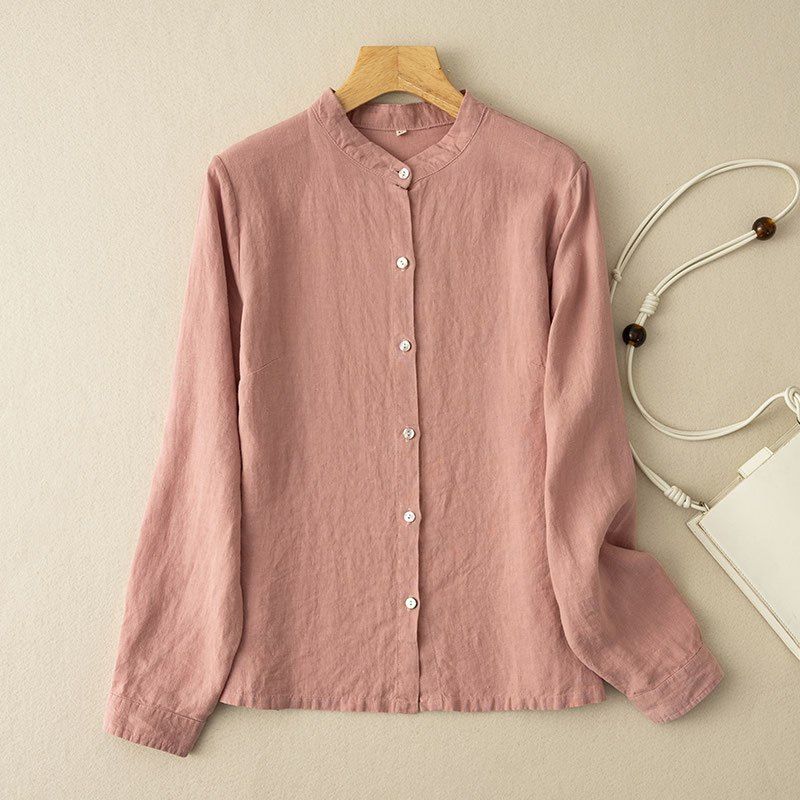 Literary Retro Loose  Long-sleeved Shirt Women's Spring and Summer Round Neck Mid-length Shirt Jacket