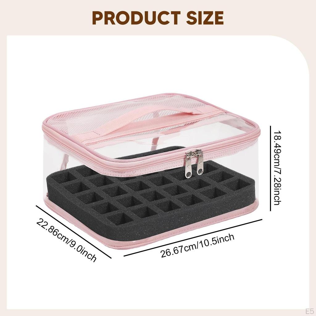 1 Borsa Organizer per Unghie con Schiuma Rimovibile per Conservare 30 Flaconi Realizzata in PVC e Manico Portatile