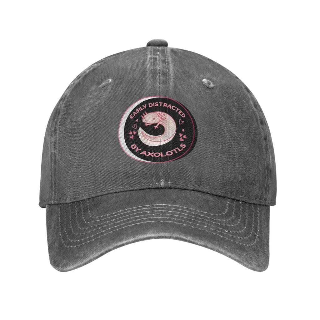LEICHT DURCH AXOLOTLS ABGELENKT Gewaschene Jeans-Kappe Lässige Baseballkappen Verstellbarer Hut Sommer Unisex Baseballkappen