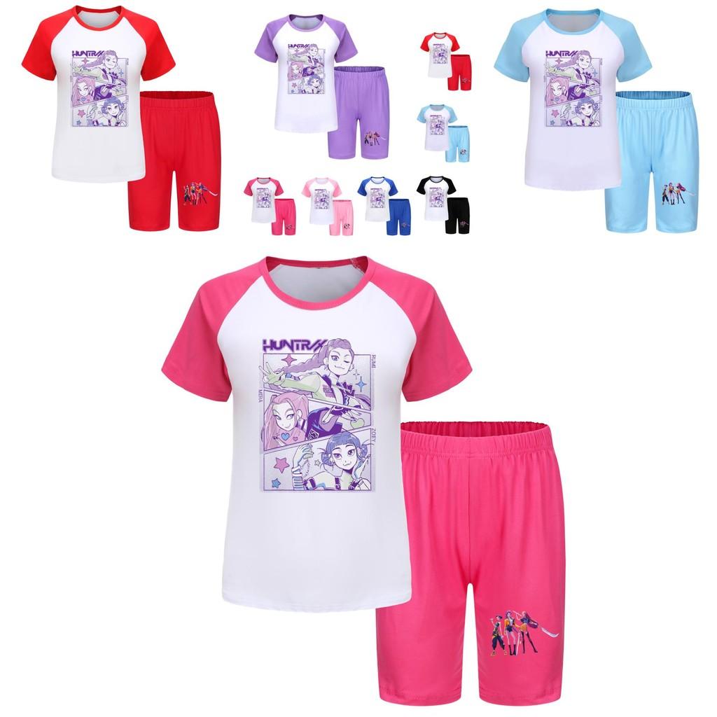 Kpop Demon Hunters Children Summer Sports Set With Cotton Tee And Shorts For Kids