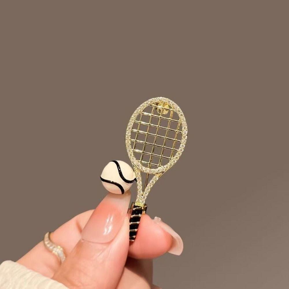 Zircon Enamel Metal Clothes Pin Rhinestone Gold Brooch Fashion Tennis Racket Brooch  Gift