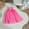 Rochie de Plajă Summer cu Bretele din Plasă și Flori 3D pentru Fete Dulci - Fustă Pufoasă de Prințesă pentru Bebelușe.