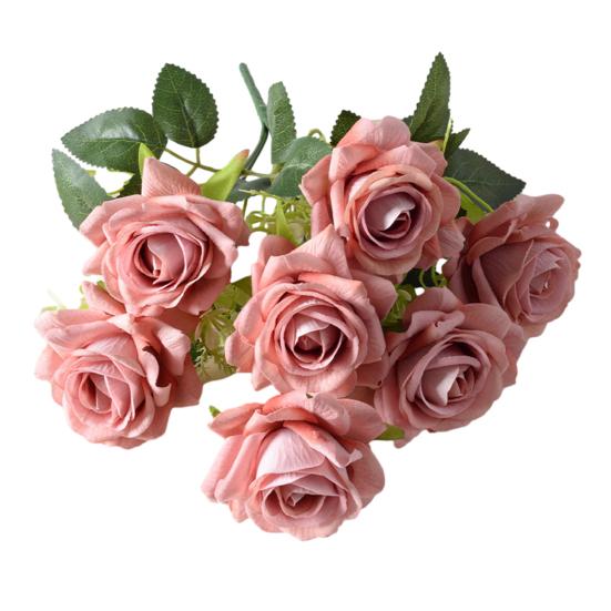 7-Head Artificial Rose Realistic Fake Flower Bouquet Home Office Wedding Party Indoor Outdoor Faux Bloom Table Centerpiece Decoration