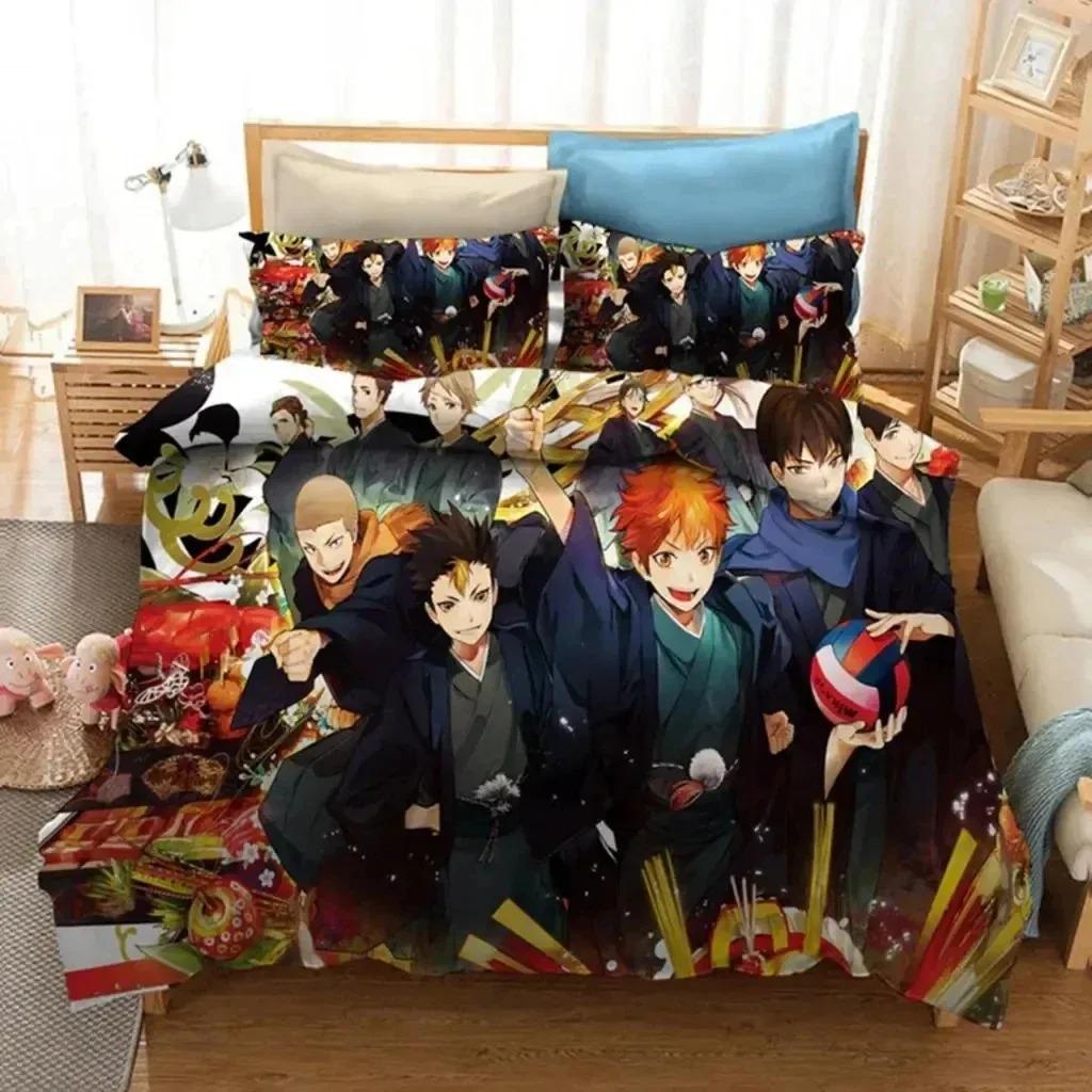 Printed Cartoon Anime Haikyuu Bedding Set Volleyball Boys Duvet Cover Set Single Double Luxury Bed Linen for Kids Teens Gift