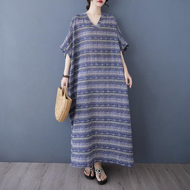 

Летнее повседневное художественное платье больших размеров с V-образным вырезом и короткими рукавами one size