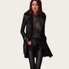 British Style Women's Mid-Length Leather Jacket with Thick Fur Collar