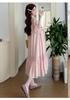 2026 Spring/Summer Solid V-Neck Lace-Up Loose Maternity Dress