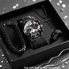 Fashionable Casual Sophisticated Business Leather Belt Men's Watch Cross Pendant Necklace Bracelet Set Quartz Movement