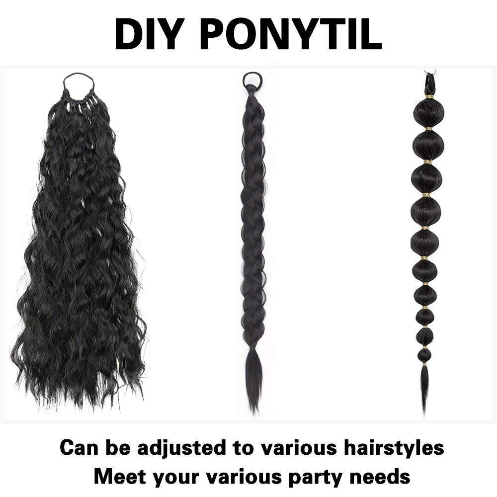 MISS WIG Synthetic Long Ponytail Extensions Braided Pony Tail Hairpiece Rubber Band Hair For Women Daily Wear