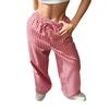 Women's Spring/Autumn Loose-Fit Pink Checkered Tie-Waist Casual Checkered Pants