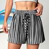 Women's Casual Fashion Striped Beach Vacation Drawstring Shorts with Pockets Lightweight Comfortable Summer Loose Fit