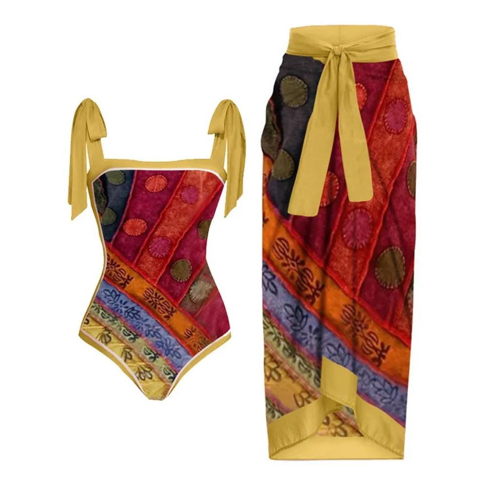 New One-piece Swimsuit Multi-color Printed Hip-wrapped Gauze Skirt Anti-light Two-piece Sunscreen Swimsuit