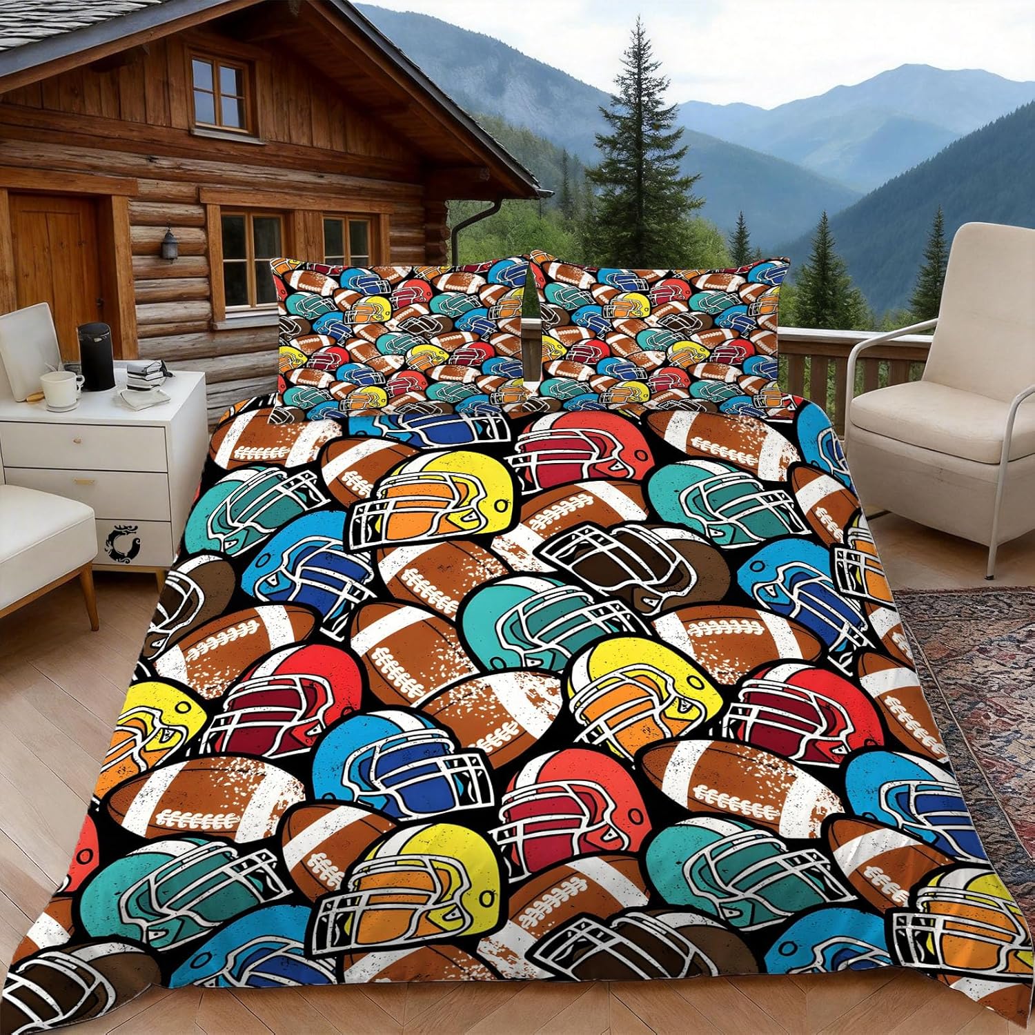 3D Microvezel Rugbybal Impact Dekbedovertrek All Season Beddengoed Sets Met Kussenslopen Dynamische Sport Actie Dekbedovertrek Set 100×135cm&Duvet Cover
