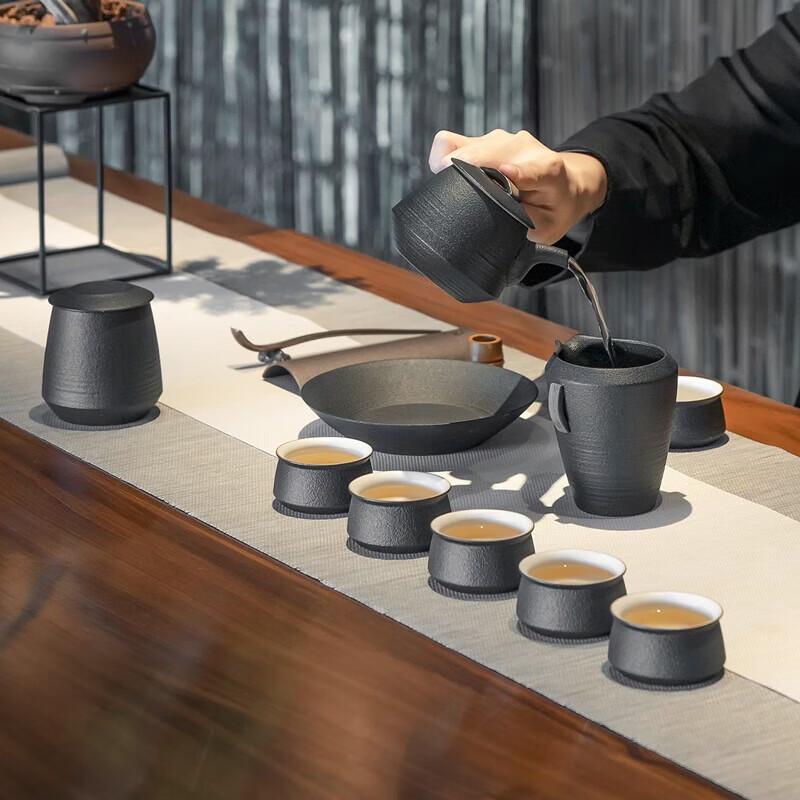 Edenus Han-style Ceramic Kung Fu Tea Set with Black Iron Glaze