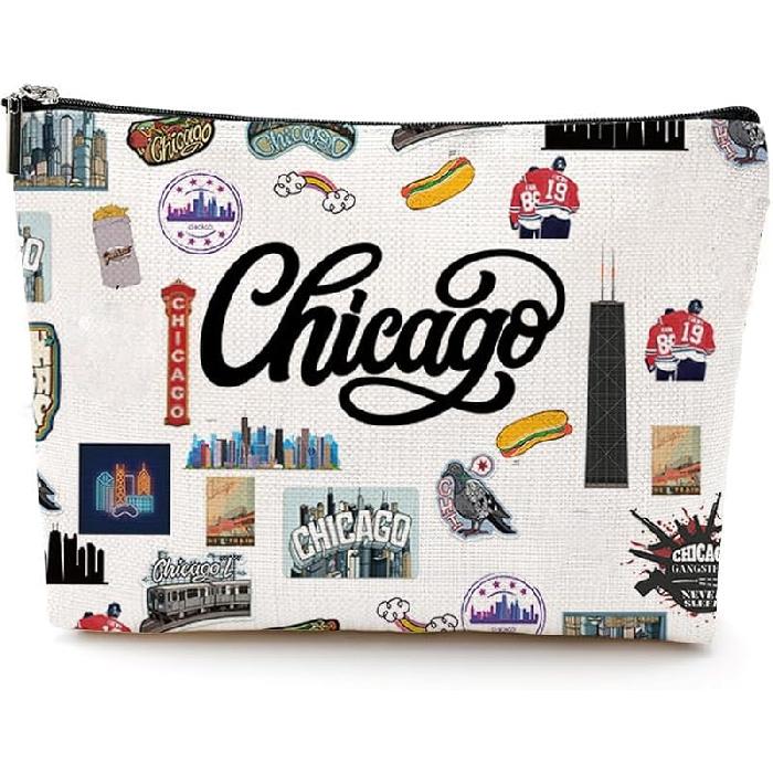 Chicago Lover Makeup Bag - Travel Cosmetic Accessory for Women, Girls, Mom, BFF - Bachelorette Party, Girls Trip Gifts Chicago
