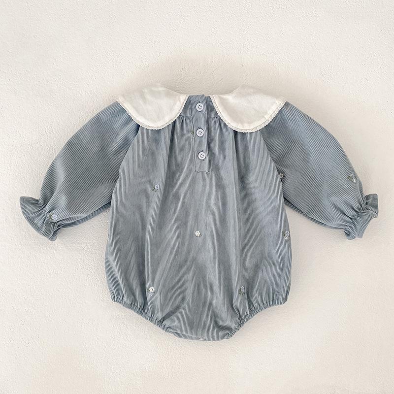 Koreanischer Baby-Strampler: Modischer bestickter Kragen, Langarm, für Frühling & Herbst