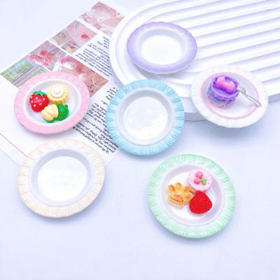 Multifunctional Resin Ornaments Miniature Tray Refrigerator Magnet Pinch Base Durable Macaron Gradient Color Dollhouse Accessories Realistic Tableware