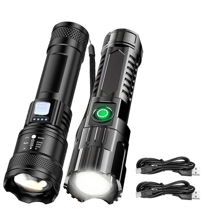 High Strong Power Led Flashlights 2000LM Tactical Torch with Display Light USB Charging Camping Fishing Emergency Zoom Lantern
