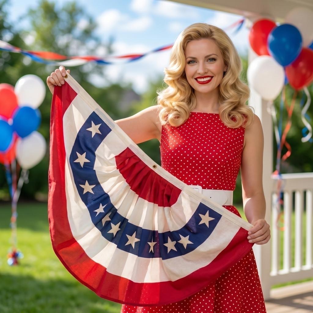 6er-Set 60x120cm Vintage Stil Amerikanische Fächerförmige Flaggen-Girlande für Gedenktag und Unabhängigkeitstag Dekoration