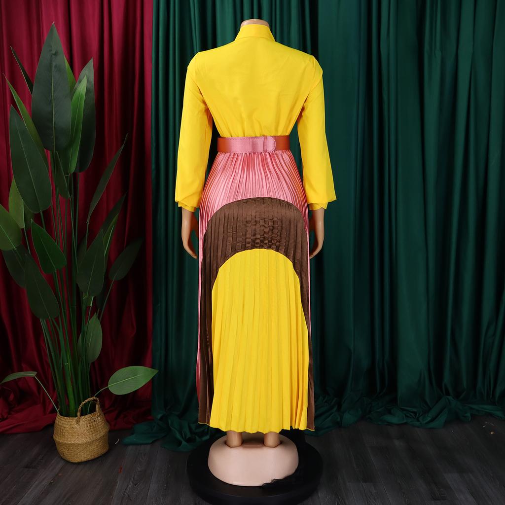 YYFS Modă Femei Primăvară Toamnă Imprimeu Bloc de Culoare Mânecă Lungă Talie Înaltă Rochii Casual