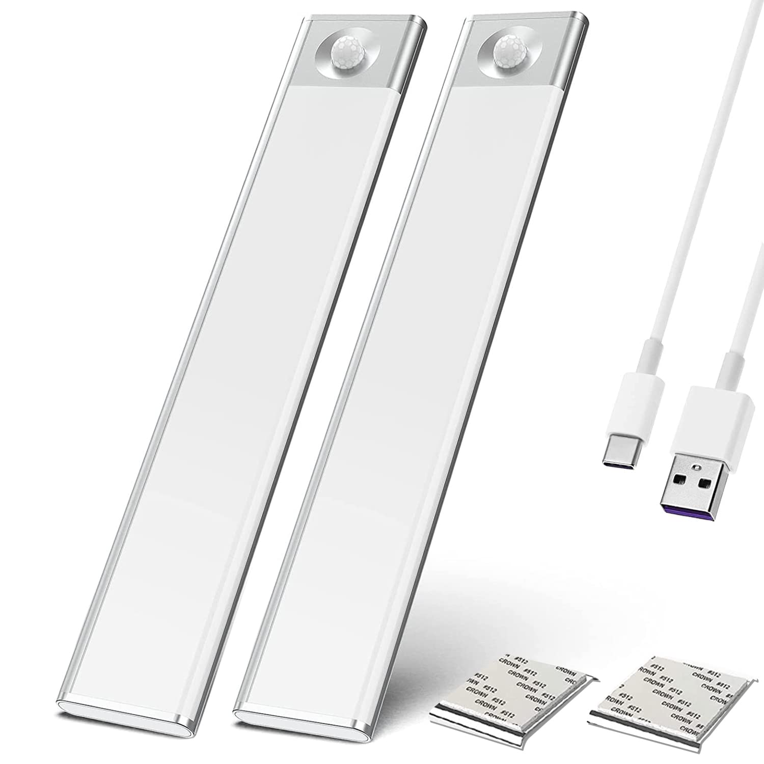 

[Набор из 2 штук] Внутренний светильник с датчиком, Безопасный для глаз, 23 см, Type-C, Быстрая зарядка, Долговечный, Ультратонкий дизайн, Дневной белый, Плавно регулируемый