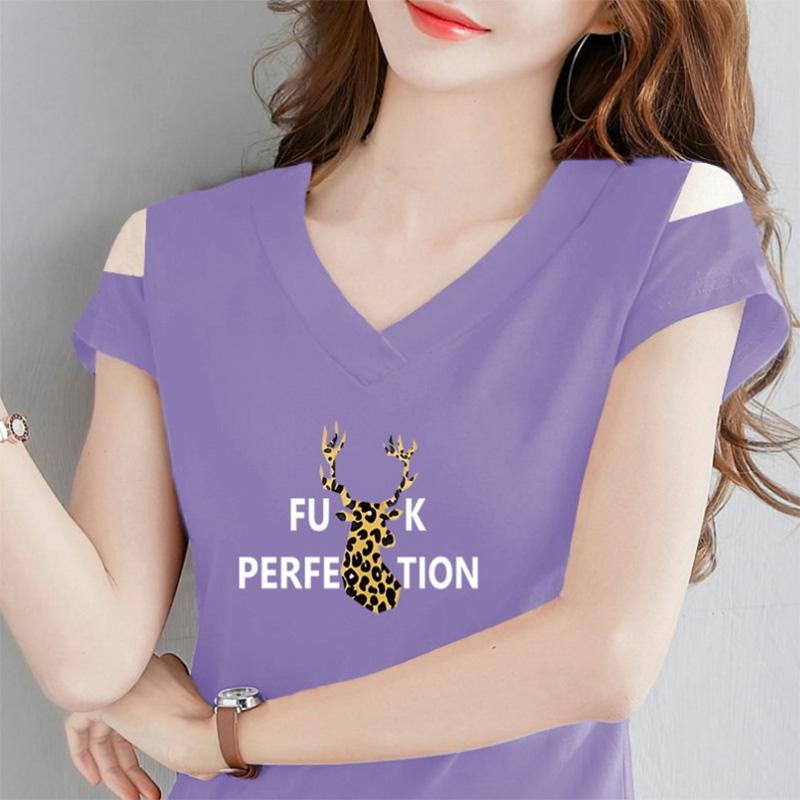 T-shirt estiva a spalle scoperte T-shirt a maniche corte a tinta unita Top con scollo a V monospalla da donna Versione coreana T-shirt snellente